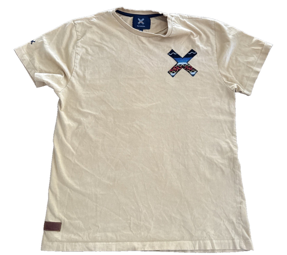 Blue Banana Organic Cotton Embroidered T-Shirt Men's M Yellow Graphic Tee